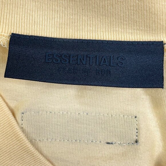 Fear Of God Essentials V-Neck Boxy Tee Raw Hem Yellow Oversized - Picture 3 of 9